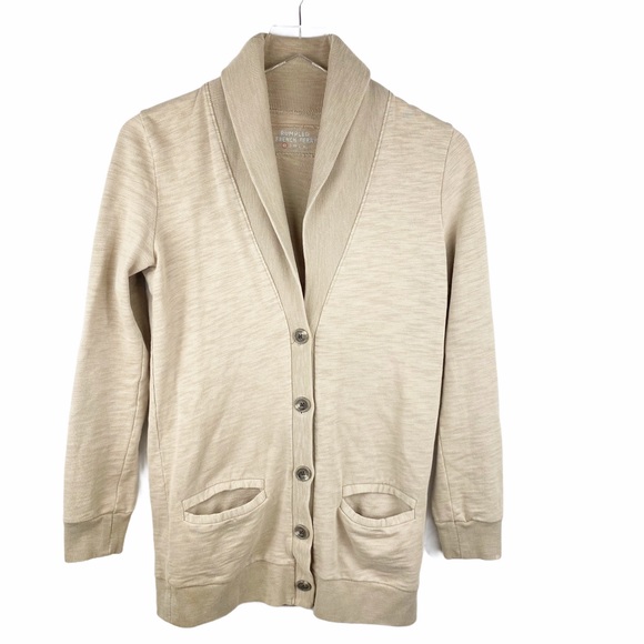 J CREW Preppy Coastal Grandma Tan Rumpled French Terry Button Cardigan XS - Picture 3 of 8